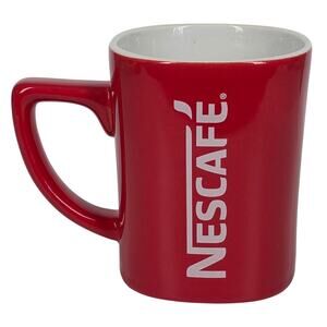 NESCAFÉ RED MUG CERAMIC 12oz WHITE INTERIOR SQUARE BASE - COLLECTIBLE - CLEAN